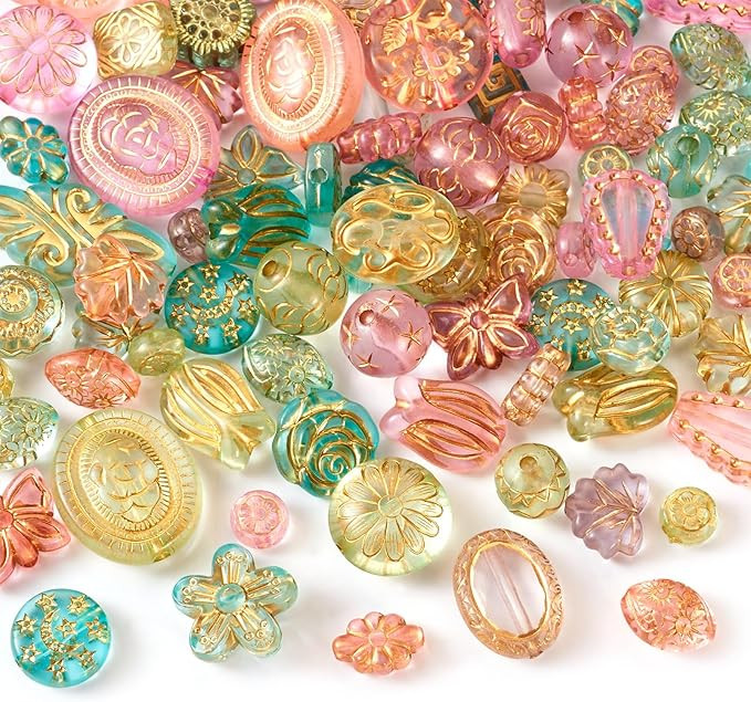 Beadthoven 48Pcs Assorted Bohemia Acrylic Beads for Jewelry Making, Metal Enlaced Transparent Aes... | Amazon (US)
