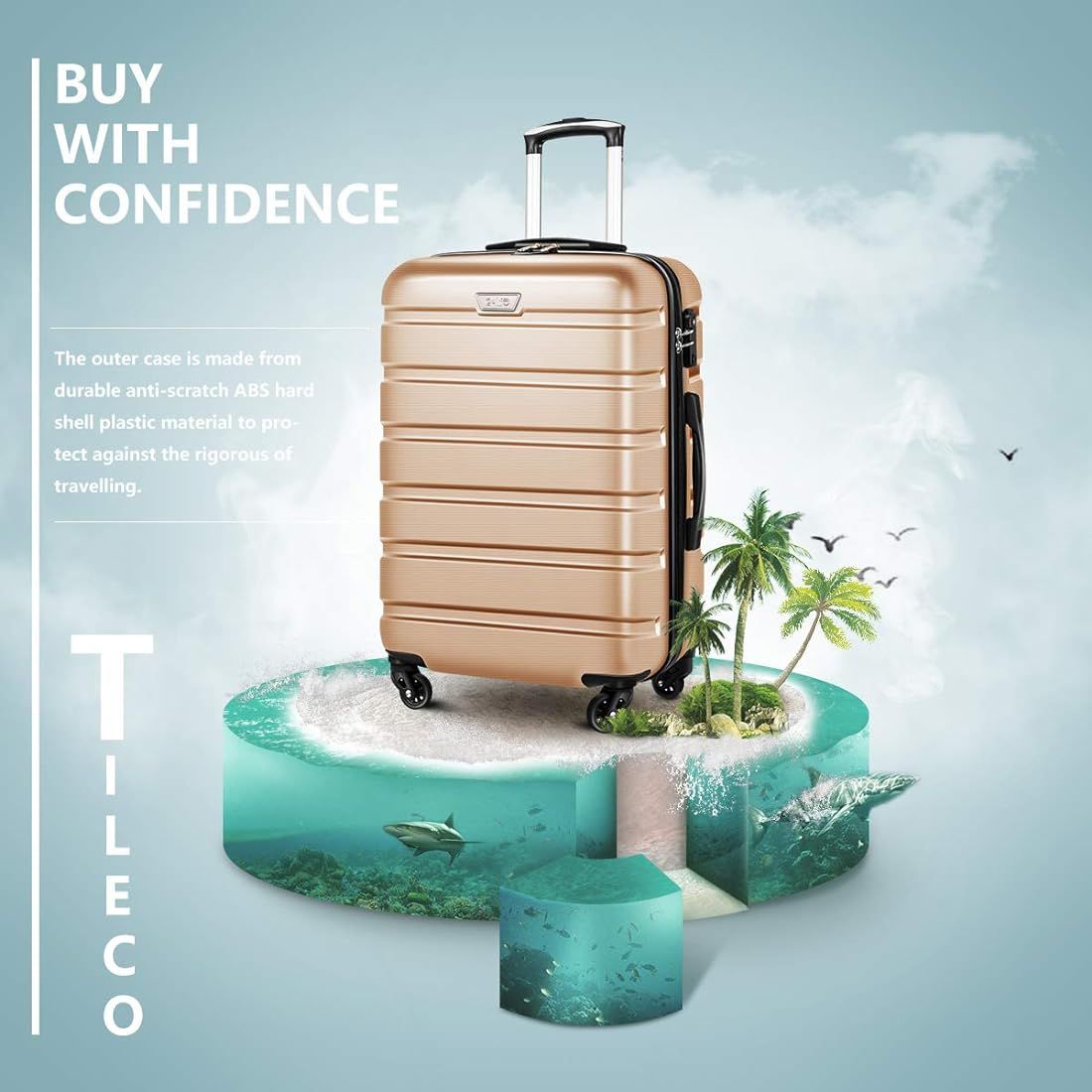 Luggage 3 Piece Set Suitcase Spinner Hardshell Lightweight TSA Lock 4 Piece Set | Amazon (US)