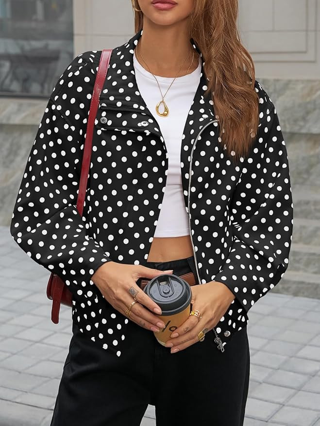 Tankaneo Womens Zip Up Cropped Jackets Polka Dot Oversized Jackets Spring Lightweight Trendy Casu... | Amazon (US)