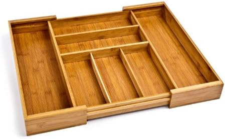 Seville Classics Bamboo Expandable 7 Compartment, 2 Adjustable, Flatware Utensil Cutlery Drawer T... | Amazon (US)