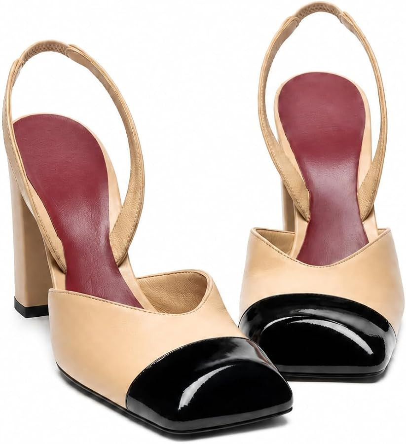 Women\u2019s Slingback Chunky Block Heels Square Closed Toe Pumps | Comfortable Dress Shoes Sling... | Amazon (US)
