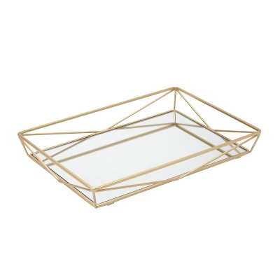 Large Geometric Mirrored Vanity Tray Gold - Home Details | Target