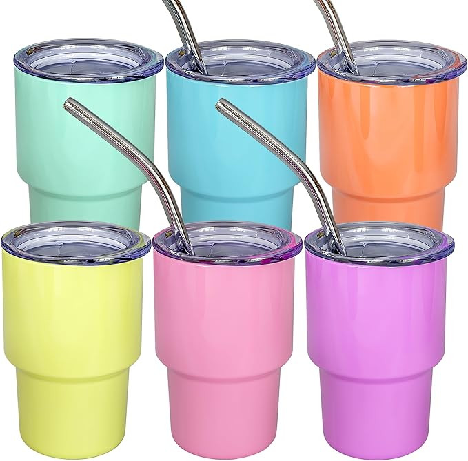 UIRZOTN 3oz Mini Tumbler Shot Glass with Straw and Lid, 6 Pack Stainless Steel Sublimation Shot G... | Amazon (US)