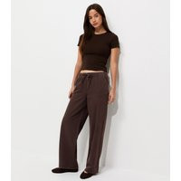 Women's Dark Brown Denim Wide Leg Drawstring Waist Jeans New Look | New Look (UK)