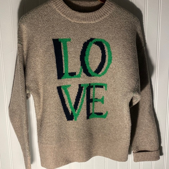 One of my favorites.  A New Day “LOVE”sweater in tan.  Size small | Poshmark