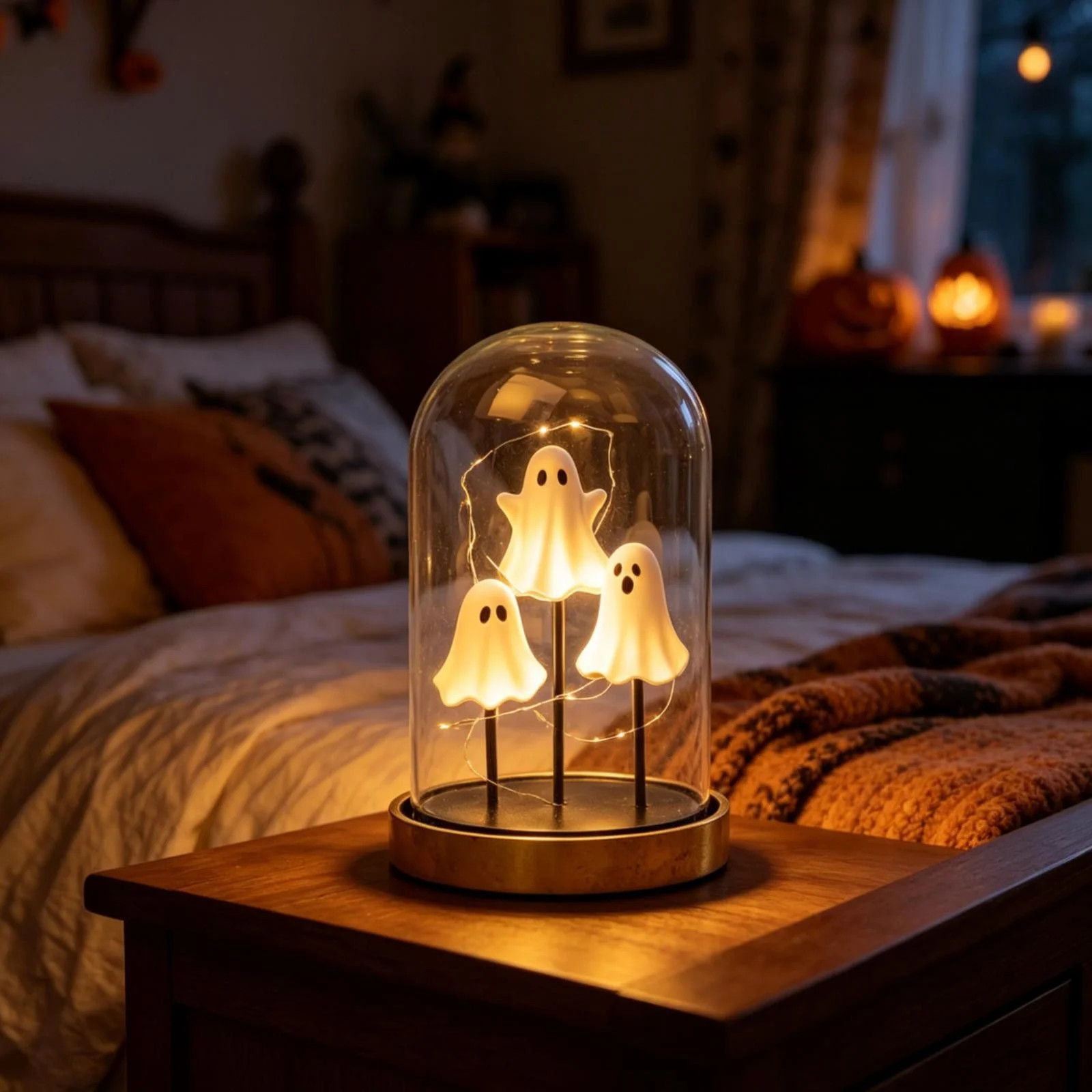 Feledorashia Halloween Ghost Night Light, Glass Cloche Table Lamp, Mini Ghost Figurine Dome with ... | Walmart (US)