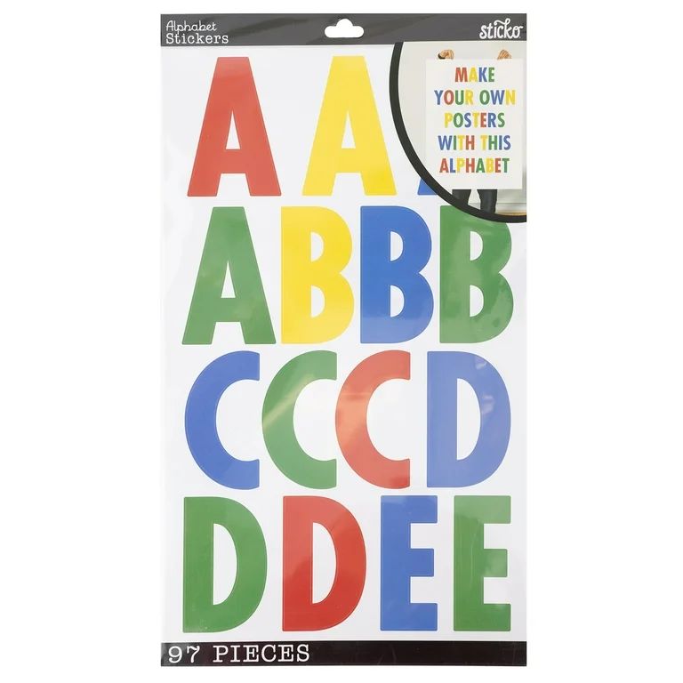 Wilton Sticko Solid XL Multicolor Primary Futura Vinyl Poster Alphabet Stickers - Walmart.com | Walmart (US)