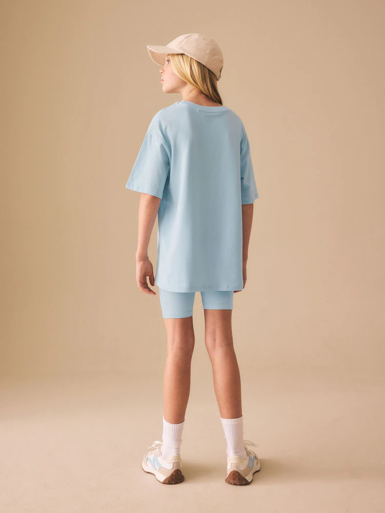 Blue Studio Aura Oversized T-Shirt Cycling Shorts Set (3-16yrs) | Next US