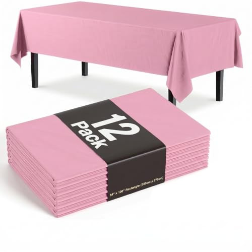Exquisite 12-Pack Premium Plastic Tablecloth Pack of 12 Premium Plastic Tablecloth 54 Inch x 108 Inch Rectangle Table Cover - Pink | Amazon (US)