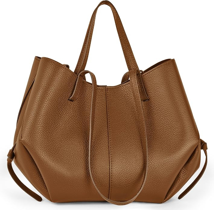 Italian Genuine Leather Tote Bag for Women with Dual Handles & Secure Closure | Convertible Calfs... | Amazon (US)