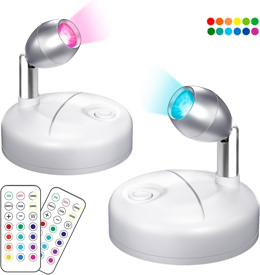 Bonlux Battery Spotlights Indoor with Remote Control,Wireless LED Spot Light,2 Pack Mini RGB Pict... | Amazon (UK)