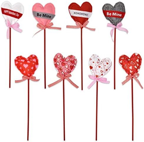 Valentine's Day Heart Flower Picks Plush Shaped Hearts on Sticks Set of 8 Valentine Love Floral Pick | Amazon (US)