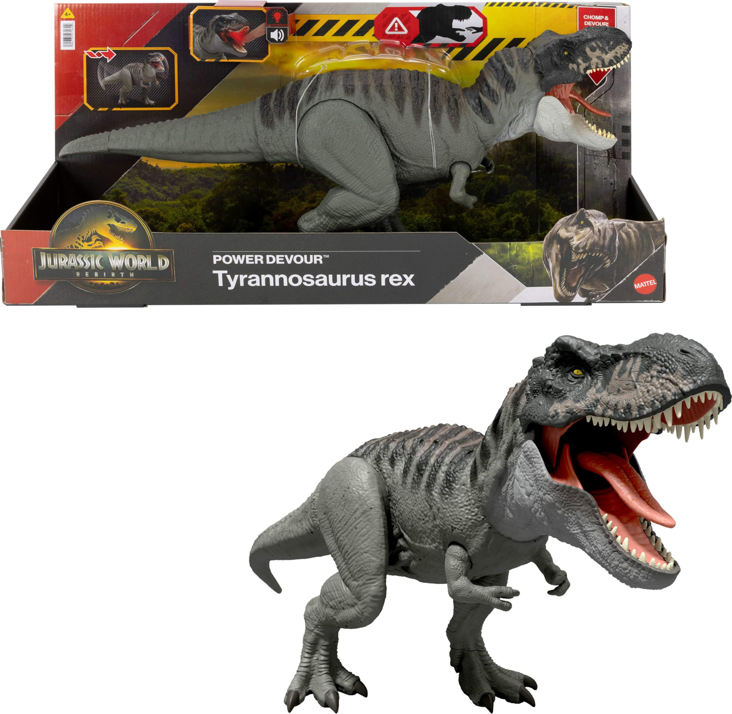 Mattel Jurassic World Rebirth Power Devour Tyrannosaurus Rex Dinosaur Figure with Tongue Activate... | Amazon (US)