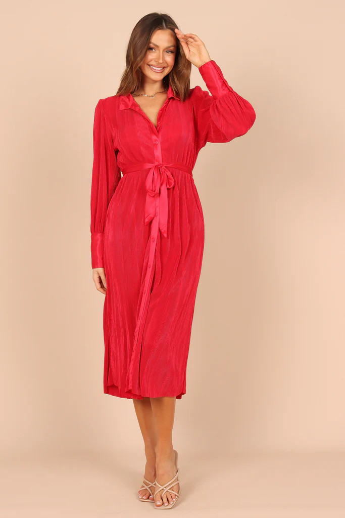 Westie Pleated Midi Dress - Red | Petal & Pup (AU)