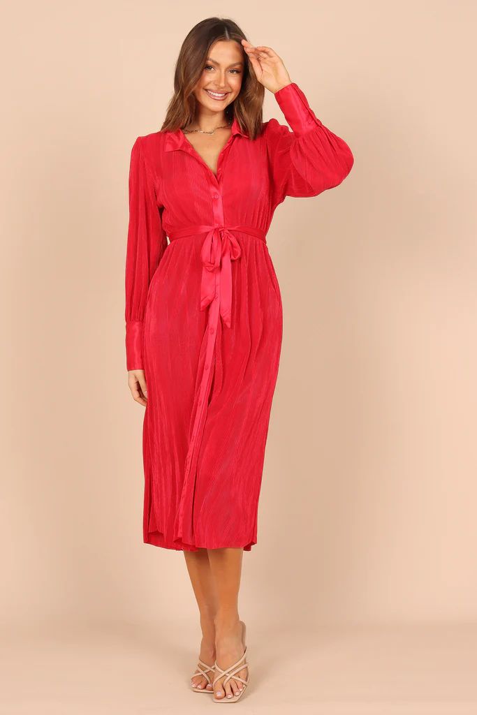 Westie Pleated Midi Dress - Red | Petal & Pup (AU)