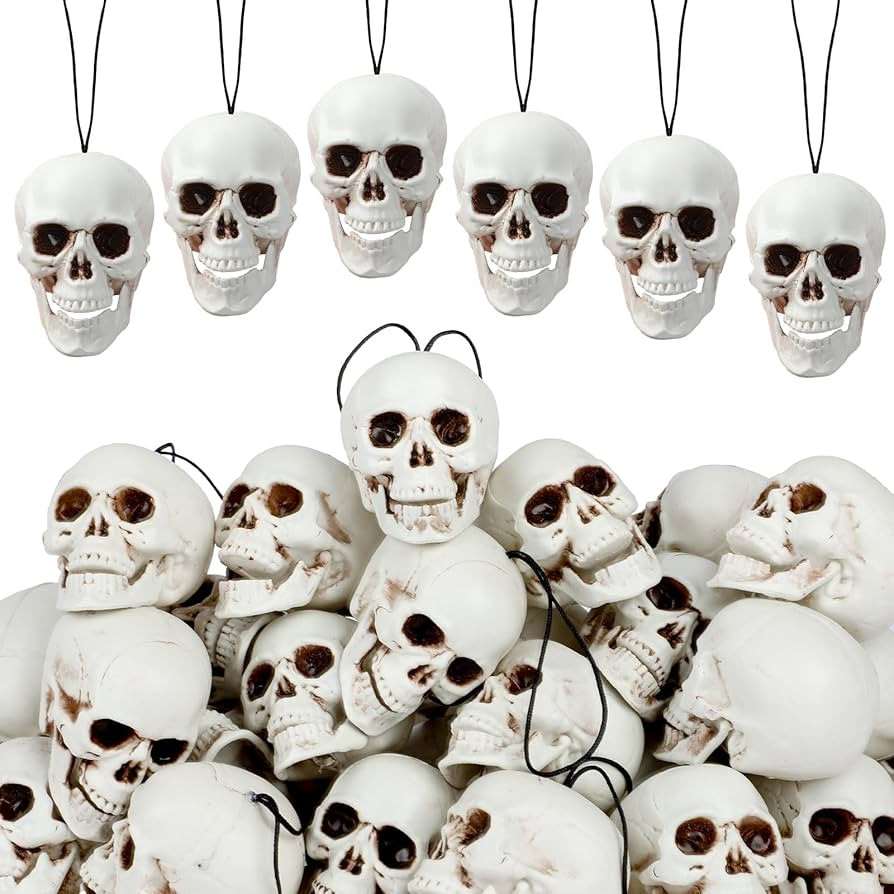 30 PCS Halloween Hanging Skull Heads Mini Plastic Skulls Tree Ornament Skeleton Heads Decor for H... | Amazon (US)