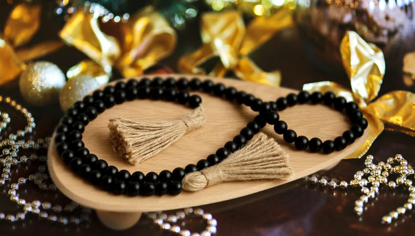 CVHOMEDECO. Wood Beads Garland with Tassels Farmhouse Rustic Wooden Prayer Bead String Wall Hanging  | Amazon (US)