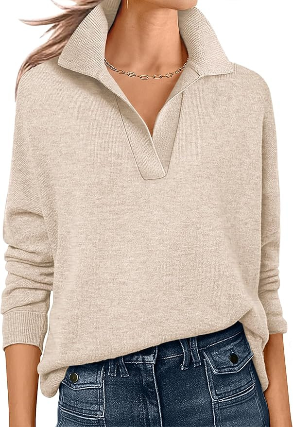 ANRABESS Womens Polo V Neck Long Sleeve Sweaters Lightweight Dressy Casual Business Basic Knit Pu... | Amazon (US)