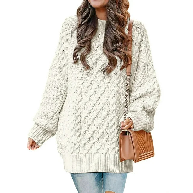 MOSHU Oversized Sweaters for Women Cable Knit Chunky Pullover Sweater | Walmart (US)