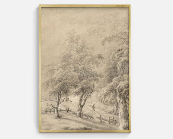 Winter Landscape Sketch  Vintage Winter Painting Download | Etsy | Etsy (US)