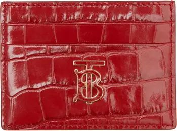 TB Monogram Croc Embossed Leather Card Case | Nordstrom