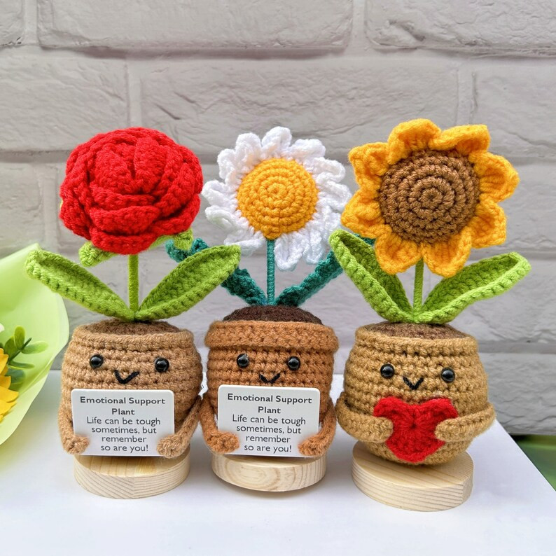 3PCS Adorable Emotional Support Gift Set-handmade Crochet Flowers in Pot-sunflower/rose/daisy-cro... | Etsy (US)