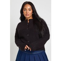 boohoo Women's Plus Rib Button Down Knit Cardigan in Black | Size: 22 | Denim | boohoo (US & Canada)