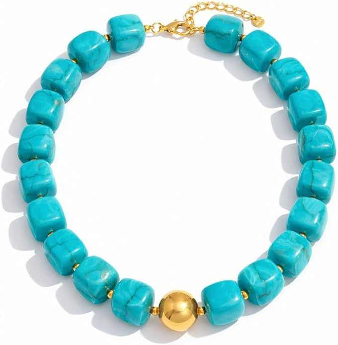 Mchic Colorful Beaded Choker Necklace for Women: Boho Large Square Acrylic Beaded Necklace Stainl... | Amazon (US)