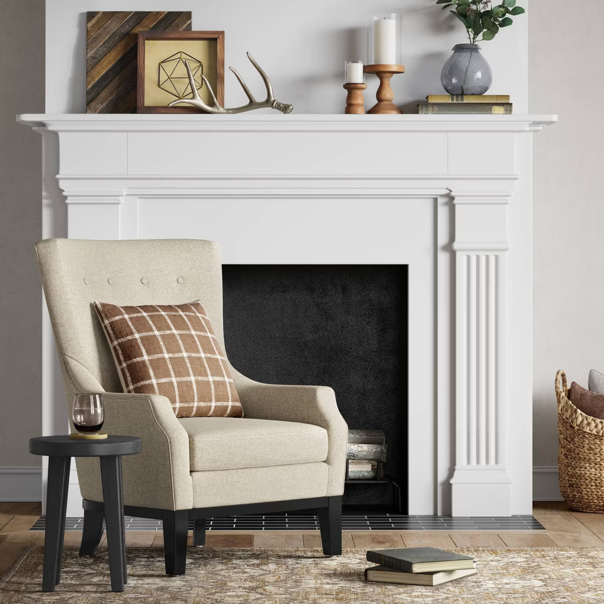 Woodland Short Carved Wood Table Black - Threshold™: No Assembly, Round Traditional Accent Tabl... | Target