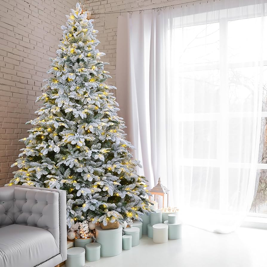 ELONG HOME Flocked Christmas Tree, 7.5ft Prelit Christmas Tree with 10 Modes Colorful Lights, UL ... | Amazon (US)