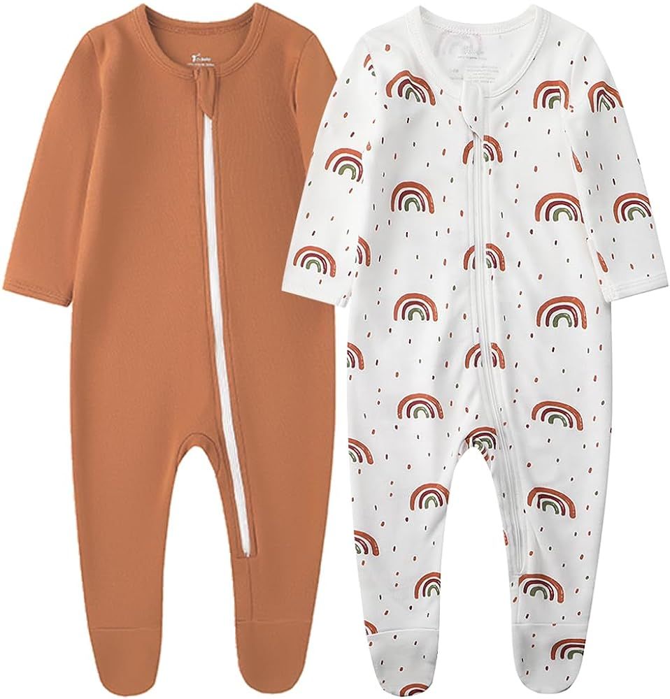 O2 BABY Baby Boys Girls Organic Cotton Zip-Front Sleeper Pajamas, Footed Sleep 'n Play | Amazon (US)