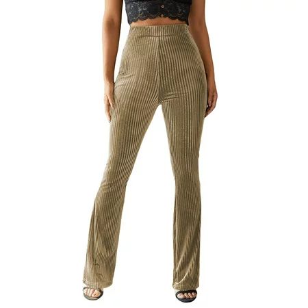 Kiapeise Flare Pants for Women High Waist Velvet Flare Leggings Palazzo Pants Long Trousers 70s Flar | Walmart (US)
