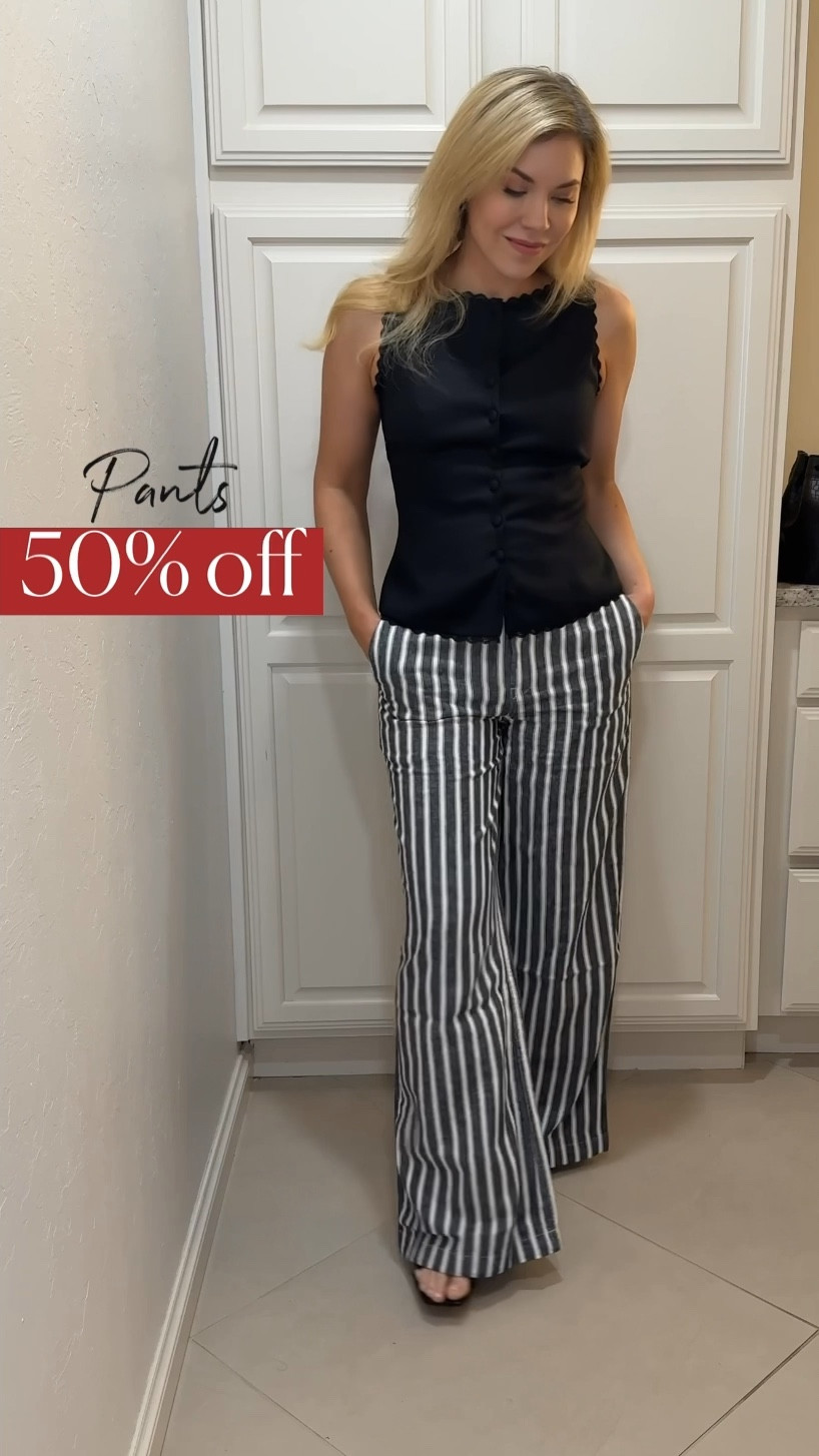 Striped pants on sale! 
Fit TTS
spring outfit
Vacation 
Summer outfit

#LTKSaleAlert #LTKSeasonal #LTKdayinmylife