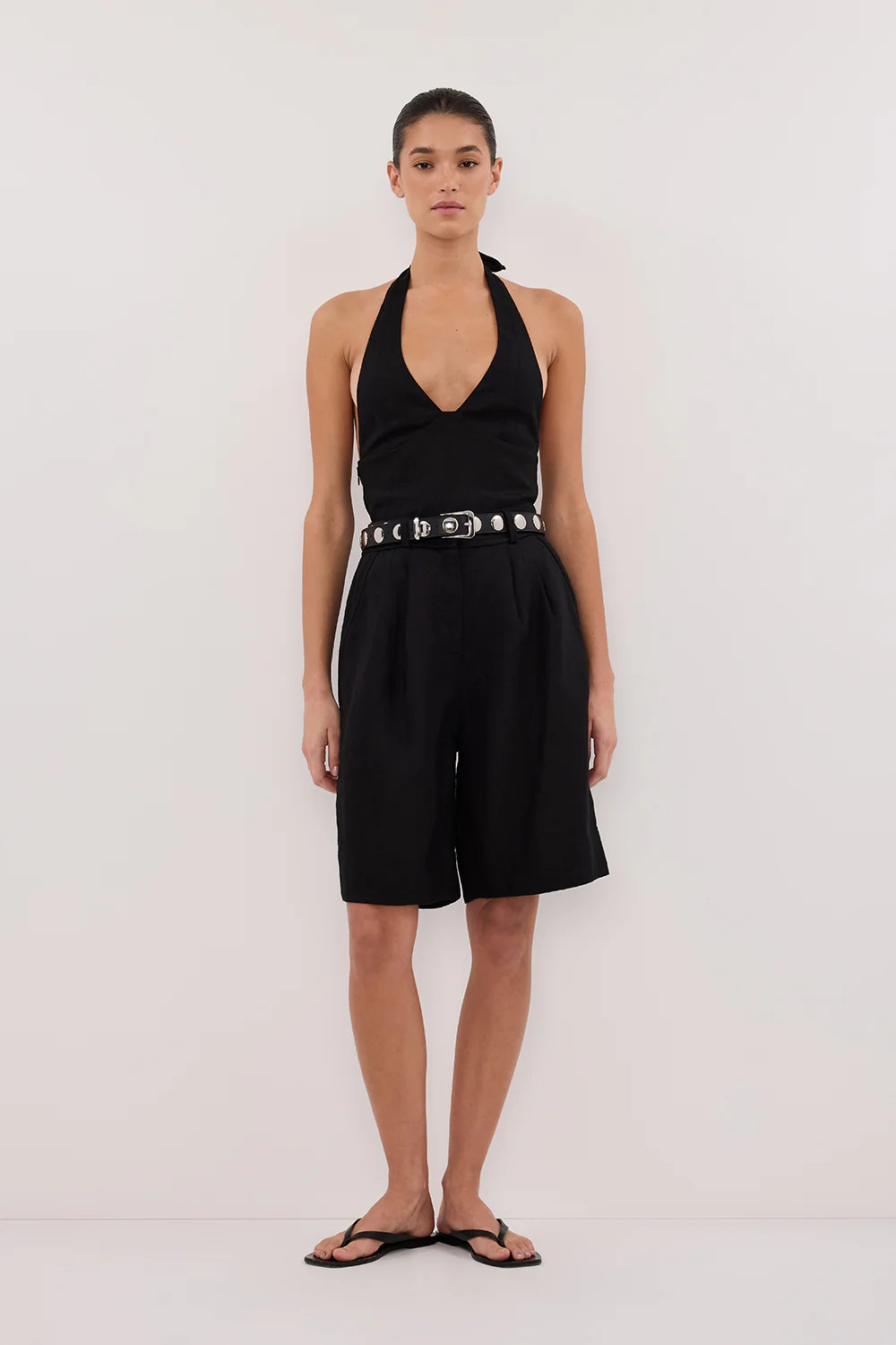 AUDREY BLACK LINEN HALTER TOP | DISSH