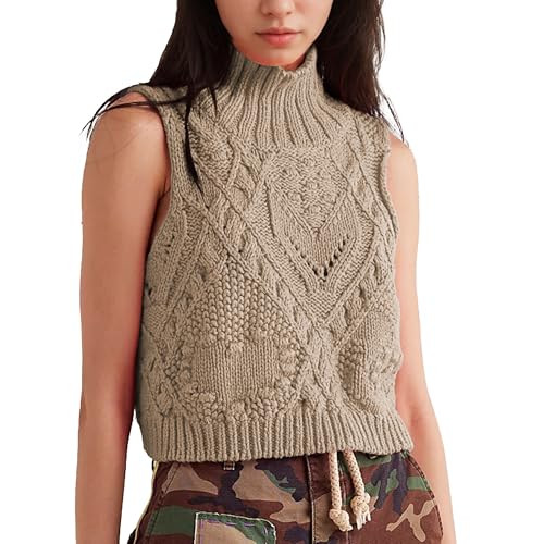 Hixiaohe Turtleneck Crochet Sweater Vest Fall Fashion Knit Sleeveless Tank Tops for Women Lightwe... | Amazon (US)