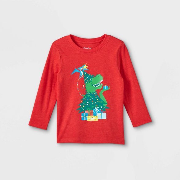 Toddler Boys' T-Rex Christmas Tree Graphic Long Sleeve T-Shirt - Cat & Jack™ Red | Target