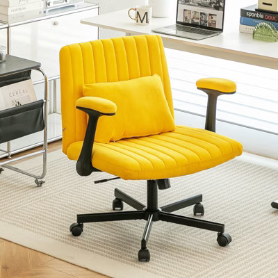 ORRD Modern Linen Office Chair with Criss Cross Back & Pillow, Ergonomic Adjustable Swivel Desk Chair for Home Office, Yellow | Target
