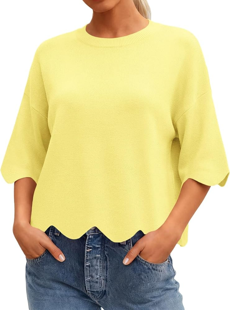 Tankaneo Womens Short Sleeve Sweater Summer Casual Oversized Cropped Sweaters Lightweight Crewnec... | Amazon (US)