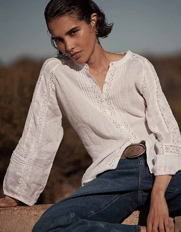 Linen Gauze Button Through Blouse | The White Company UK & ROW