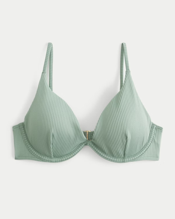 Ribbed Plunge Underwire Bikini Top | Hollister (US)