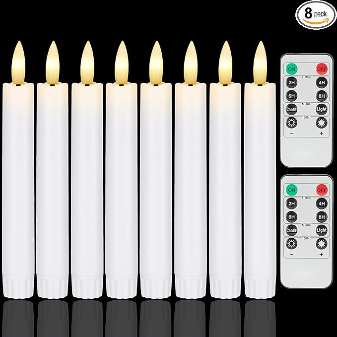 Battery Operated Flameless Taper Candles with Remote, 6.4 Inch White LED Candlesticks Flickering,... | Amazon (US)