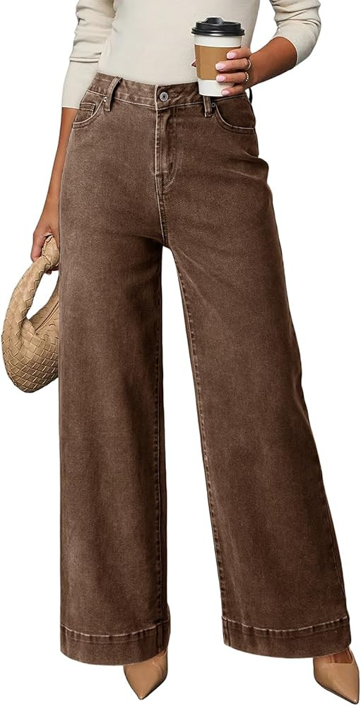 Dokotoo Women's Casual High Waisted Jeans Stretch Wide Leg Loose Denim Pant | Amazon (US)