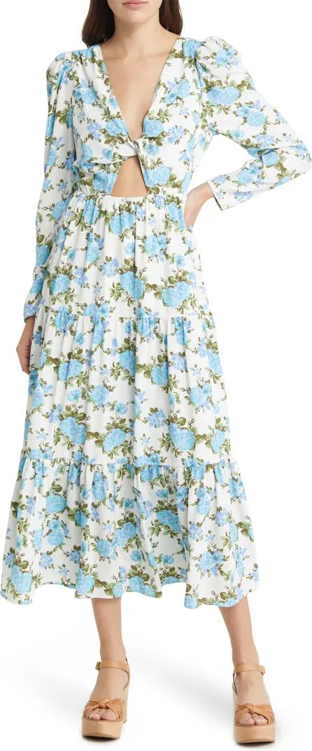 Floral Twist Front Cutout Long Sleeve Midi Dress | Nordstrom