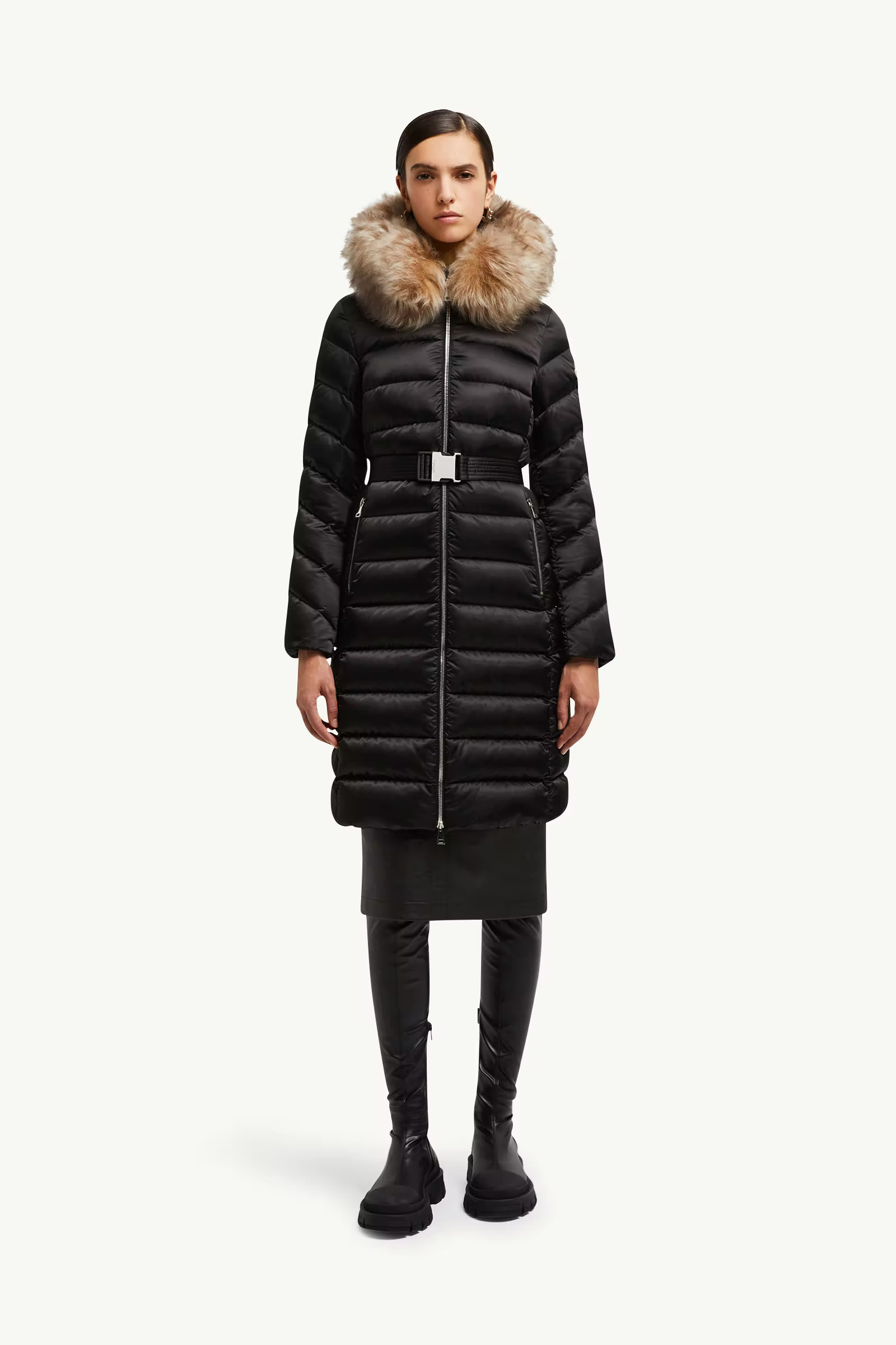 Leersie Hooded Shearling-Trimmed Long Down Jacket | Moncler