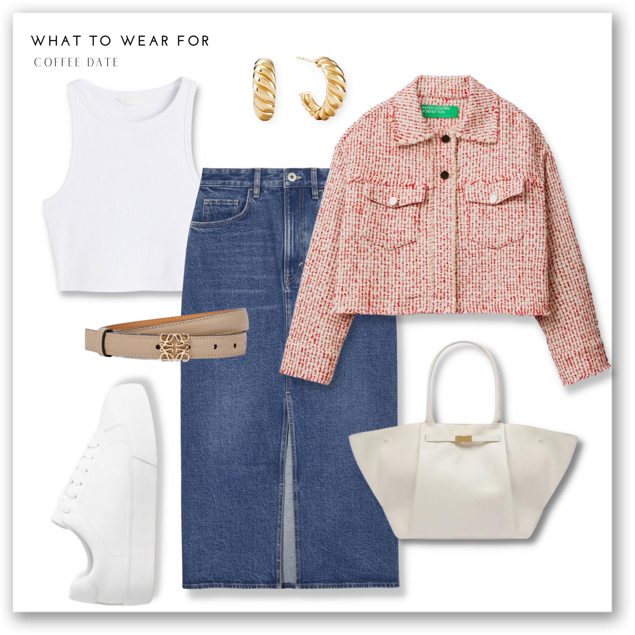 Styling a dark blue denim skirt for spring summer ☀️ paired with white trainers, basic crop, DeMellier tote bag & orange tweed crop jacket for a casual / smart finish 🫶 

#LTKstyletip #LTKSeasonal #LTKeurope