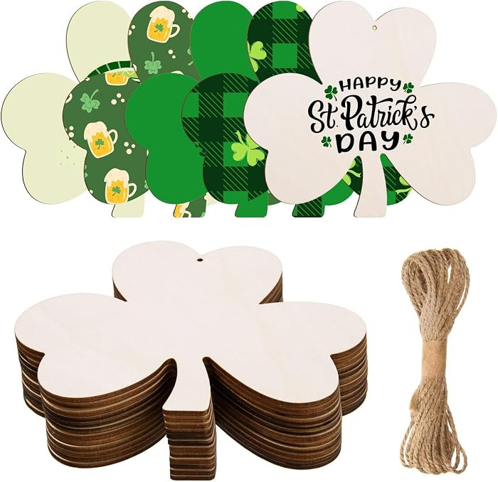 AWIZOM 12 Pcs 7 Inch Wooden Shamrock Ornaments Unfinished Wood Shamrock Cutouts Blank Wood Slices... | Amazon (US)