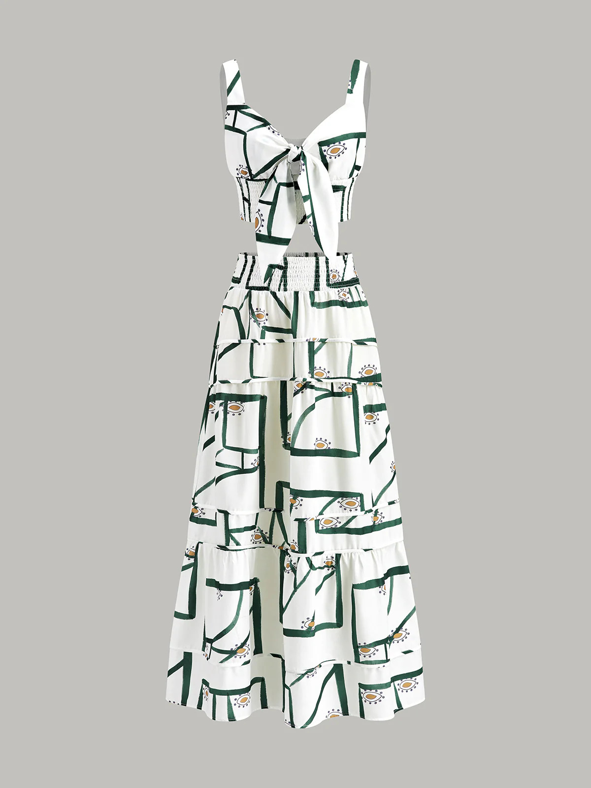 Front Tie Cami Top With Tiered Skirt Set | Commense