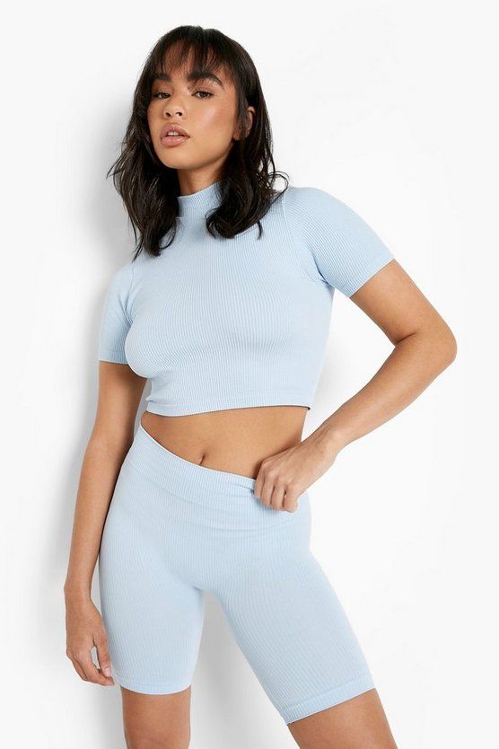 Recycled Ribbed Seamless High Neck Top | Boohoo.com (US & CA)