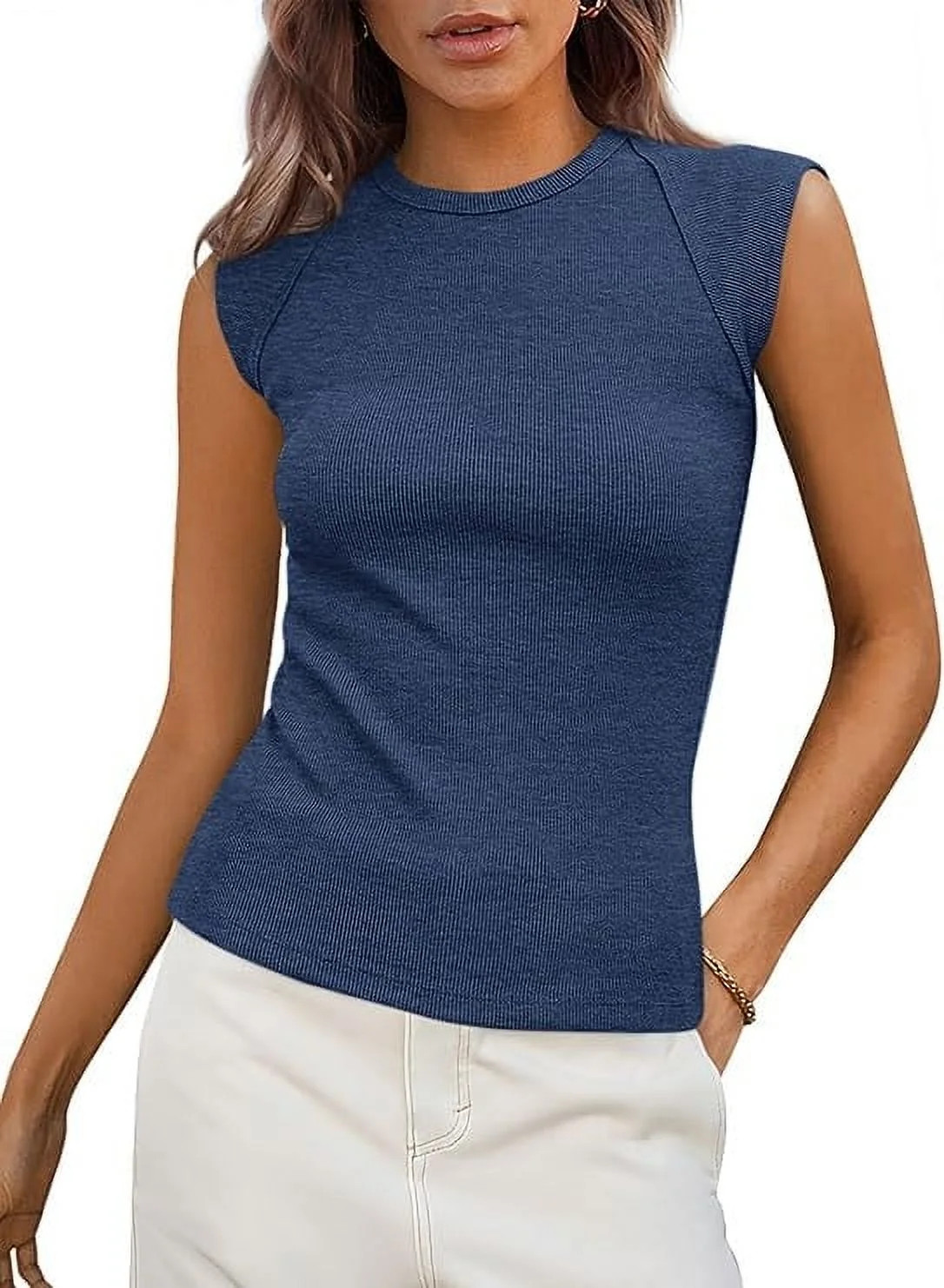 PRETTYGARDEN Women's Ribbed Tank Tops Summer Cap Sleeve Slim Fitted Knit Basic Casual Tee Shirts ... | Walmart (US)