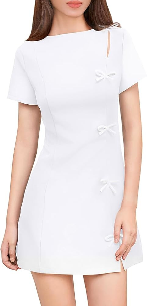 XXTAXN Women's Summer Boat Neck Short Sleeve Elegant Y2k A Line Mini Dress | Amazon (US)